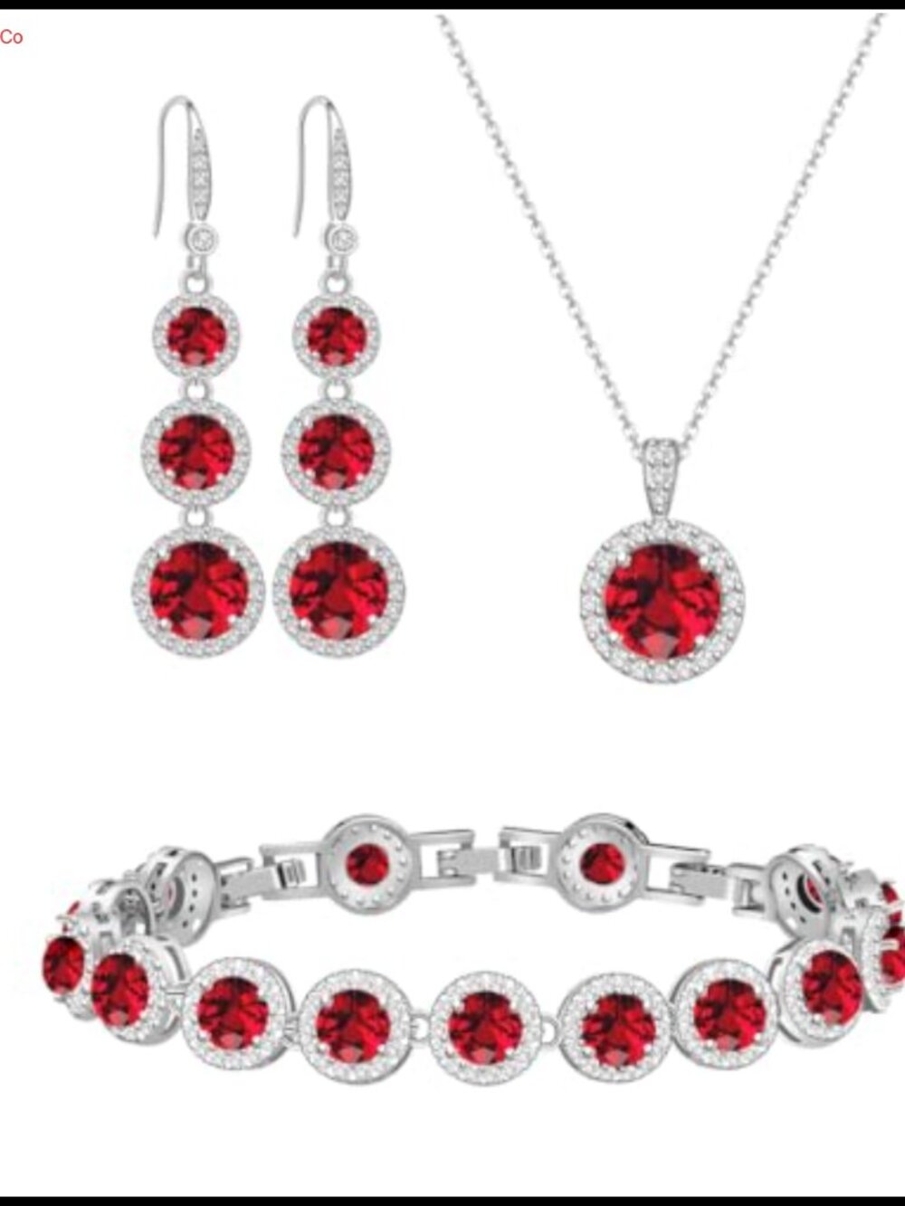 Platinum Gold Plated Created Garnet Cubic Zirconia Jewelry Set Necklace